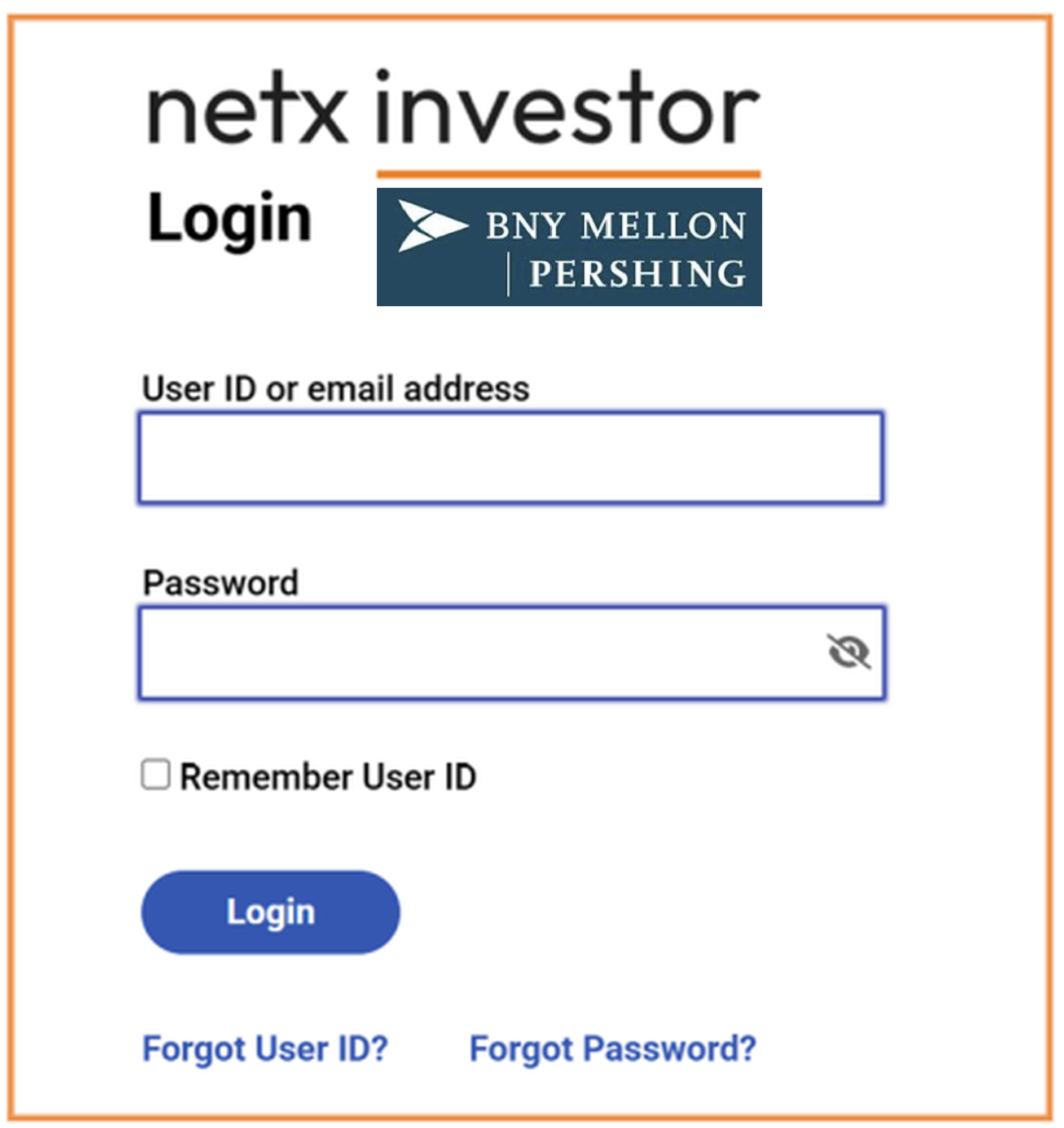 Pershing NetXInvestor login preview